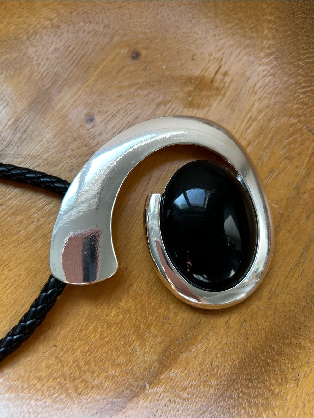 Modernist tribal silver and leather statement necklace